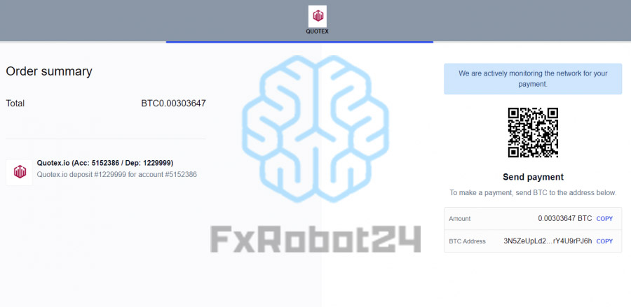 Пополнение брокера Quotex криптовалютой